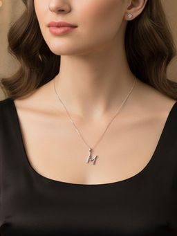 925 SILLER - Alphabet M Letter Unisex Sterling Silver Chain Pendant