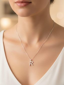 925 SILLER - Alphabet R Letter Unisex Sterling Silver Chain Pendant