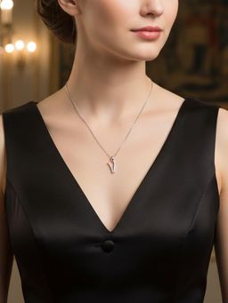 925 SILLER - Alphabet V Letter Unisex Sterling Silver Chain Pendant