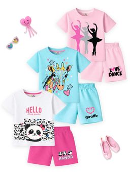 Kuchipoo - Girls Printed T-shirt and Short - Multi-Color (Pack Of 3)