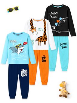 Kuchipoo - Printed T-shirt and Joggers - Multi-Color (Pack Of 3)