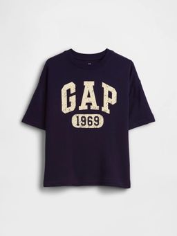 GAP - Boys Logo Print Drop-Shoulder Relaxed Fit Crew Neck T-Shirt