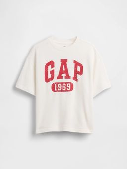 GAP - Boys Logo Print Drop-Shoulder Relaxed Fit Crew Neck T-Shirt