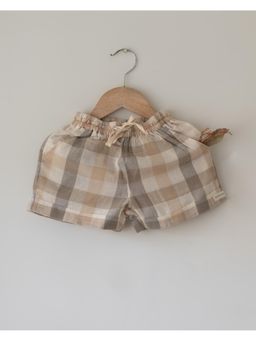 Love the world today - Sky gaze Beige Off White Checks Unisex Shorts In Handwoven Cotton