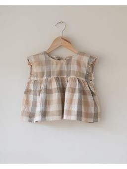 Love the world today - Morning Mist Beige Off White Checks Cotton Flowy Top