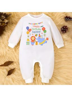 KNITROOT - Dad Birthday Theme Happy Birthday Daddy Text Romper - White