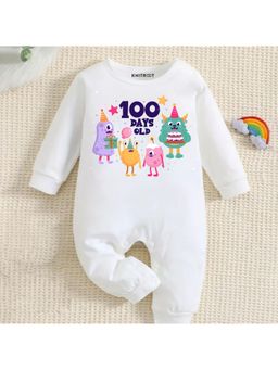 KNITROOT - 100 Days Theme 100 Days Old Text Romper - White (3-6 Months)