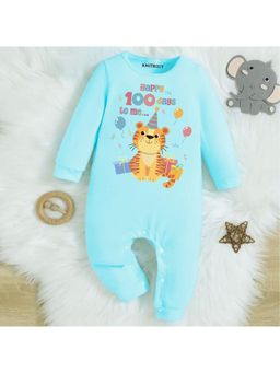 KNITROOT - 100 Days Theme Happy 100 Days To Me Text Romper - Blue (3-6 Months)