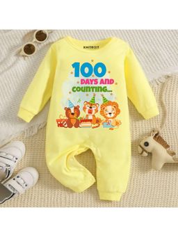KNITROOT - 100 Days Theme 100 Days and Counting Text Romper - Yellow (3-6 Months)