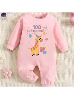 KNITROOT - 100 Days Theme 100 Days Of Happiness Text Romper - Pink (3-6 Months)