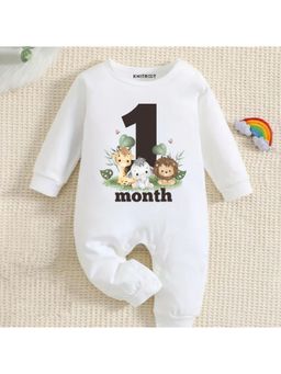 KNITROOT - Mix Animal Theme 1 Month Text Romper - White (0-3 Months)