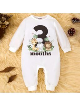 KNITROOT - Mix Animal Theme 3 Month Text Romper - White (0-3 Months)