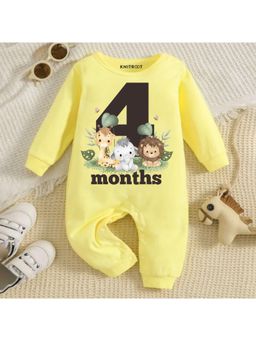 KNITROOT - Mix Animal Theme 4 Month Text Romper - Yellow (3-6 Months)