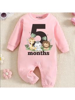 KNITROOT - Mix Animal Theme 5 Month Text Romper - Pink (3-6 Months)
