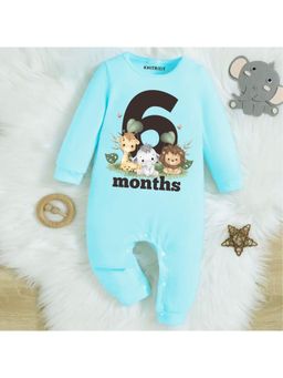 KNITROOT - Mix Animal Theme 6 Month Text Romper - Blue (3-6 Months)