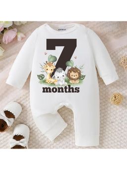 KNITROOT - Mix Animal Theme 7 Month Text Romper - White (6-12 Months)