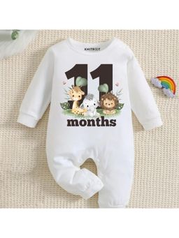KNITROOT - Mix Animal Theme 11 Month Text Romper - White (12-18 Months)