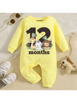 KNITROOT - Mix Animal Theme 12 Month Text Romper - Yellow (12-18 Months)