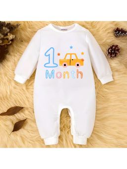 KNITROOT - Car Theme 1 Month Text Romper - White (0-3 Months)