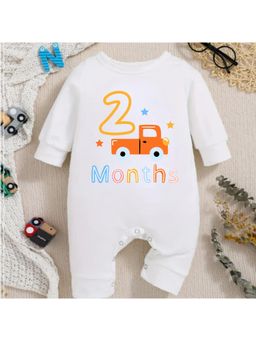 KNITROOT - Car Theme 2 Month Text Romper - White (0-3 Months)