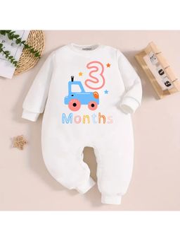 KNITROOT - Car Theme 3 Month Text Romper - White (0-3 Months)