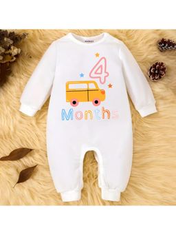 KNITROOT - Car Theme 4 Month Text Romper - White (3-6 Months)