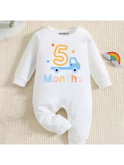KNITROOT - Car Theme 5 Month Text Romper - White (3-6 Months)