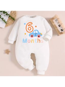 KNITROOT - Car Theme 6 Month Text Romper - White (3-6 Months)