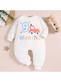KNITROOT - Car Theme 9 Month Text Romper - White (6-12 Months)