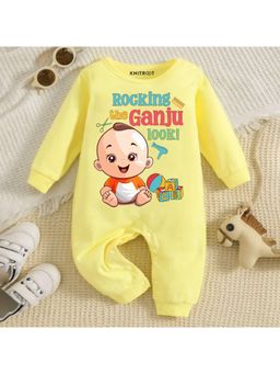 KNITROOT - Mundan Theme Rocking The Ganju Look Text Romper - Yellow