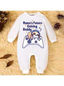 KNITROOT - Mamu Theme Mamu's Future Gaming Buddy Text Romper - White