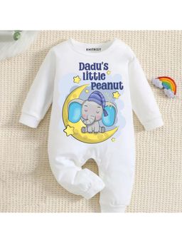 KNITROOT - Dadu Theme Dad's Little Peanut Text Romper - White