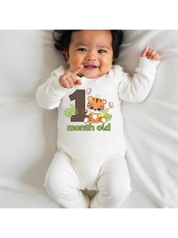 KNITROOT - Animal Theme Cotton Text Romper - White (0-3 Months)