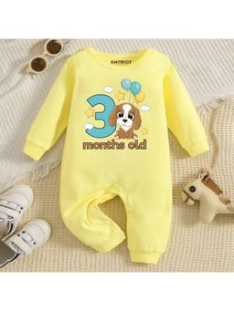 KNITROOT - Animal Theme Cotton Text Romper - Yellow (0-3 Months)