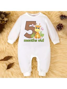 KNITROOT - Animal Theme Cotton Text Romper - White (3-6 Months)