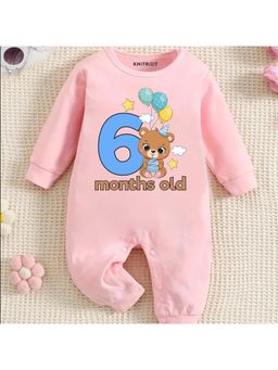 KNITROOT - Animal Theme Cotton Text Romper - Pink (3-6 Months)