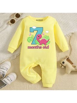 KNITROOT - Animal Theme Cotton Text Romper - Yellow (6-12 Months)