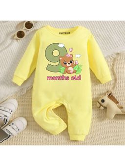 KNITROOT - Animal Theme Cotton Text Romper - Yellow (6-12 Months)