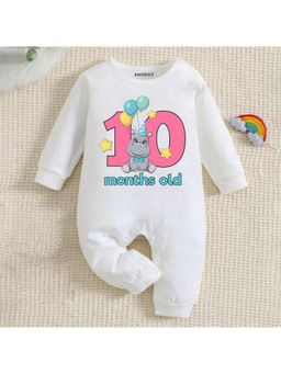 KNITROOT - Animal Theme Cotton Text Romper - White (6-12 Months)