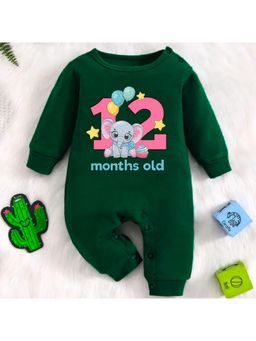 KNITROOT - Animal Theme Cotton Text Romper - Dark Green (6-12 Months)