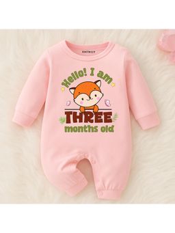 KNITROOT - Animal Theme Cotton Hello! I Am Three Months Old Text Romper (0-3 Months)