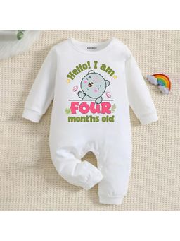 KNITROOT - Animal Theme Cotton Hello! I Am Four Months Old Text Romper (3-6 Months)