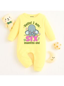 KNITROOT - Animal Theme Cotton Hello! I Am Six Months Old Text Romper (3-6 Months)