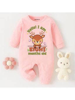 KNITROOT - Animal Theme Cotton Hello! I Am Eight Months Old Text Romper (6-12 Months)
