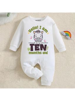 KNITROOT - Animal Theme Cotton Hello! I Am Ten Months Old Text Romper (6-12 Months)