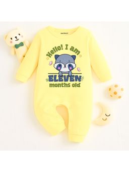 KNITROOT - Animal Theme Cotton Hello! I Am Eleven Months Old Text Romper (6-12 Months)