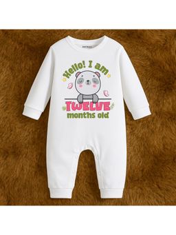 KNITROOT - Animal Theme Cotton Hello! I Am Twelve Months Old Text Romper (6-12 Months)