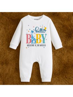 KNITROOT - New Born Theme Cotton Hello Baby Welcome To The World Text Romper (0-3 Months)