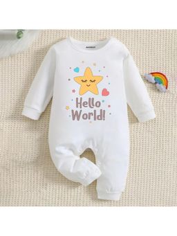 KNITROOT - New Born Theme Cotton Hello World! Text Romper (0-3 Months)