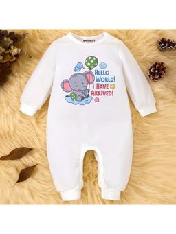 KNITROOT - New Born Theme Cotton Hello World! I Have Arrived! Text Romper (0-3 Months)